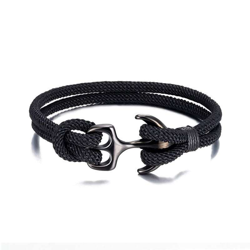 Men's Double Strand Black Paracord Rope Stainless Steel Nautical Anchor Bracelet Jewelry