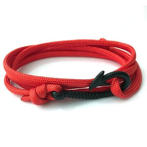 Men's Solid Red Multi-layer Paracord Fishing Hook Charm Fashion Bracelet Jewelry