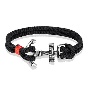 Men's Double Black Red Tie Rope Classic Nautical Anchor Bracelet Jewelry