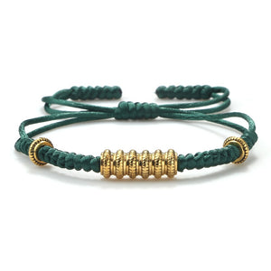 Lucky Handmade Emerald Green Braided Tibetan Buddhist Copper Beaded Charm Bracelets
