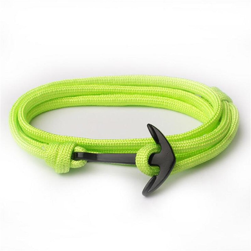 Men's Solid Safety Green Multi-layer Adjustable Paracord Rope Anchor Bracelet