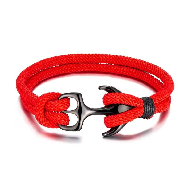 Men's Double Strand Red Paracord Rope Stainless Steel Nautical Anchor Bracelet Jewelry