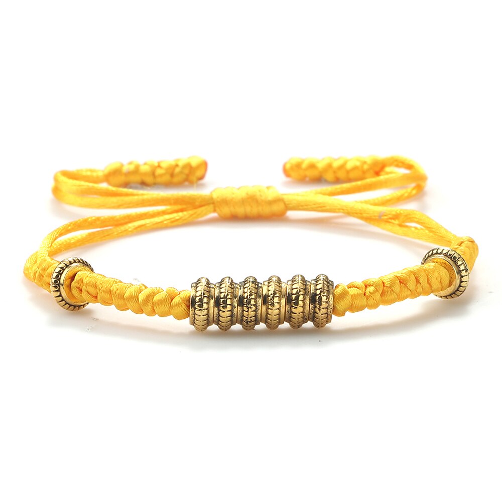 Lucky Handmade Yellow Braided Tibetan Buddhist Copper Beaded Charm Bracelets
