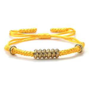 Lucky Handmade Yellow Braided Tibetan Buddhist Copper Beaded Charm Bracelets