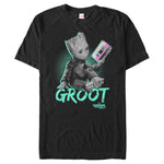 Men's Black Vintage Retro Marvel Neon Baby Groot Graphic Comic Gym T-Shirt