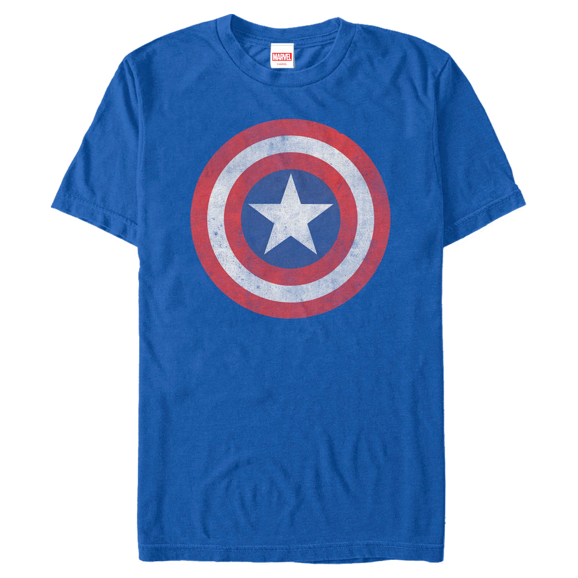 Men's Blue Distressed Marvel Captain America Shield Graphic Comic Gym T-Shirt