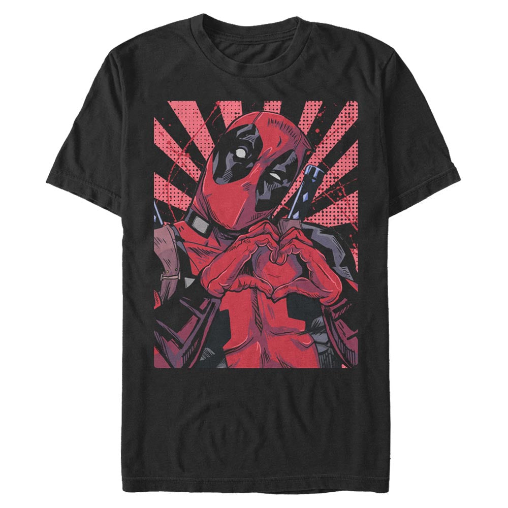 Men's Black Vintage Retro Marvel Deadpool Heart Love Sign Graphic Comic Gym T-Shirt