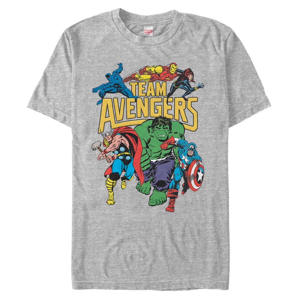 Men's Heather Grey Vintage Retro Classic Marvel Avengers Assemble Superhero Comic Graphic Gym T-Shirt