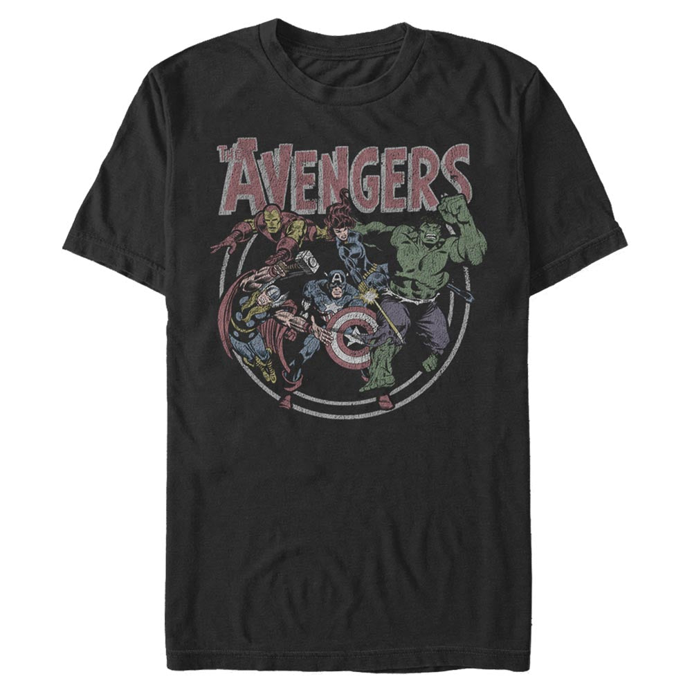 Men's Black Vintage Retro Distressed Marvel Avengers Graphic Comic Gym T-Shirt