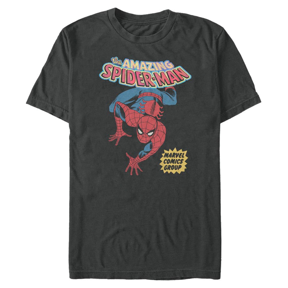Men's Black Vintage Retro Marvel Spider-Man Graphic Comic Gym T-Shirt