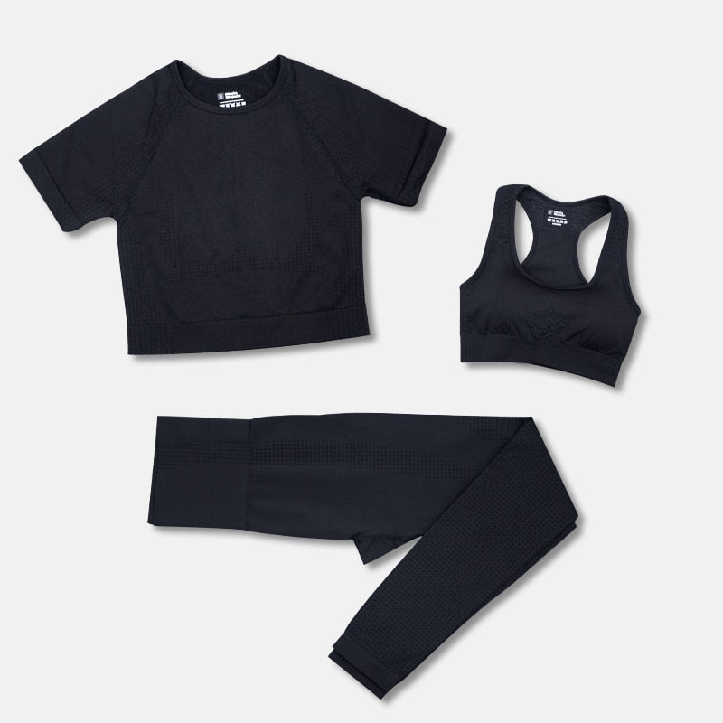 Women's 3 Piece Seamless Black Yoga Activewear Set