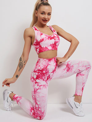 Women's Trendy Seamless Tie-Dye 3 Piece Yoga Set