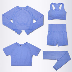 Women's 5 Piece Seamless Blue Yoga Activewear Set