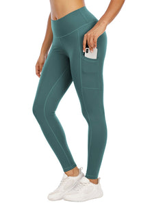 Women's Classic High-waisted Teal Green Athletic Yoga Leggings With Pockets