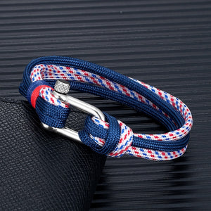 Men's Red White Blue Paracord Bolt Pin Clasp Bracelet Jewelry