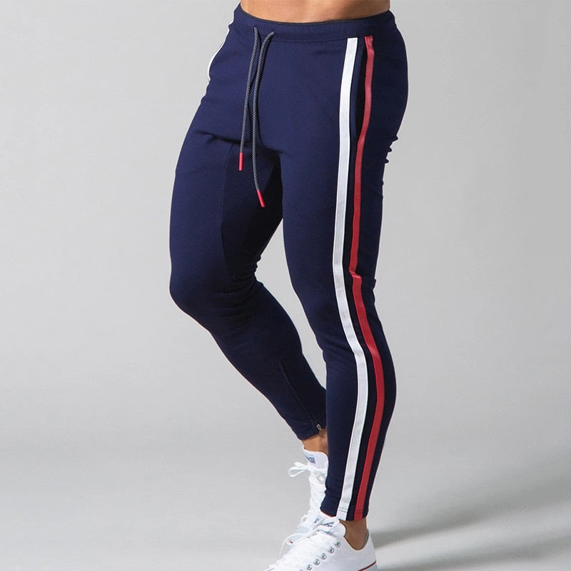 Men's Navy Blue Classic Stripe Athletic Gym Fitness Joggers Sweatpants