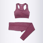 Women's 2-Piece Seamless Wine Red Yoga Activewear Sports Bra and Leggings Set