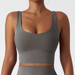 Women's Solid Grey Color Seamless Athletic Sports Bra