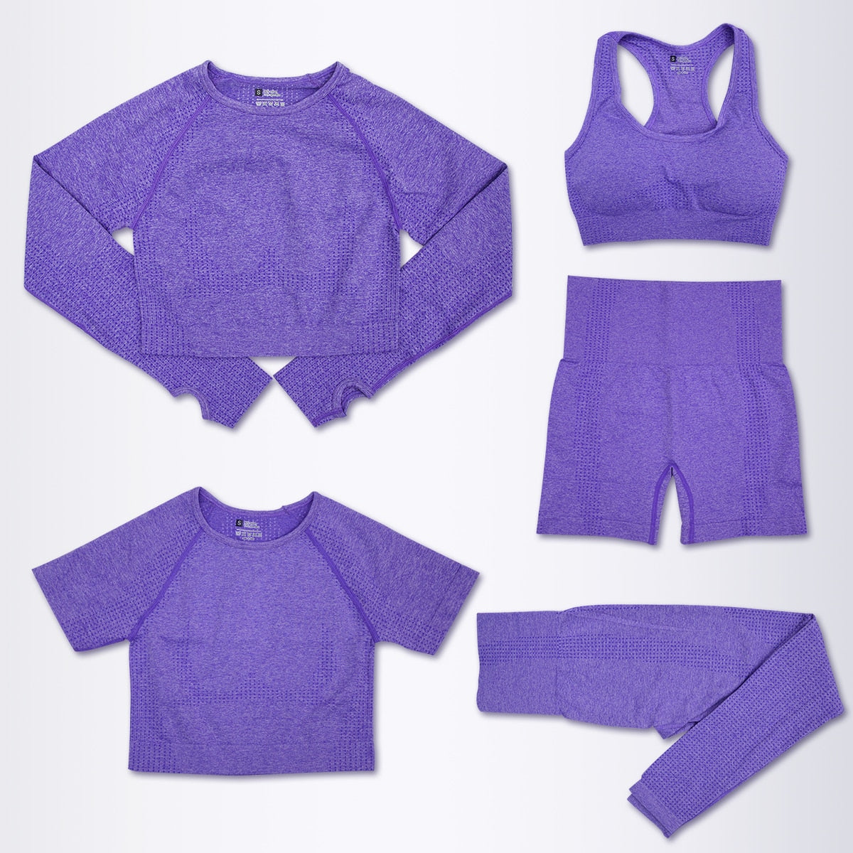 Women's Five Piece Seamless Purple Crush Yoga Activewear Set