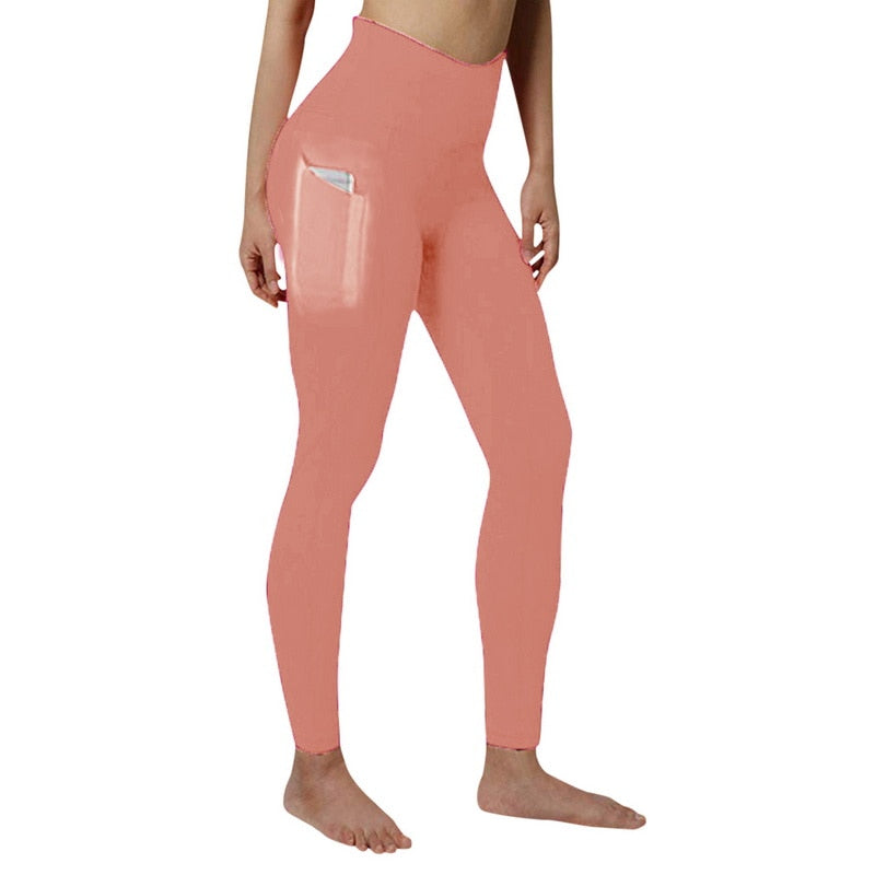 Women's Classic High-waisted Pink Yoga Leggings With Pockets