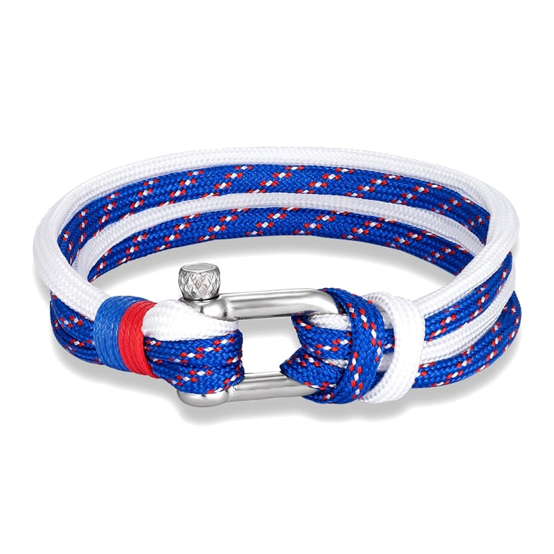 Men's Blue Red White Quadruple Paracord Bolt Pin Clasp Bracelet Jewelry