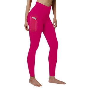 Women's Classic High-waisted Hot Pink Yoga Leggings With Pockets