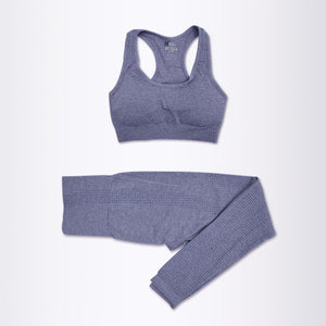 Women's 2 Piece Seamless Blue Grey Yoga Activewear Set