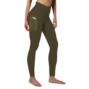 Women's Classic High-waisted Olive Green Leggings With Pockets