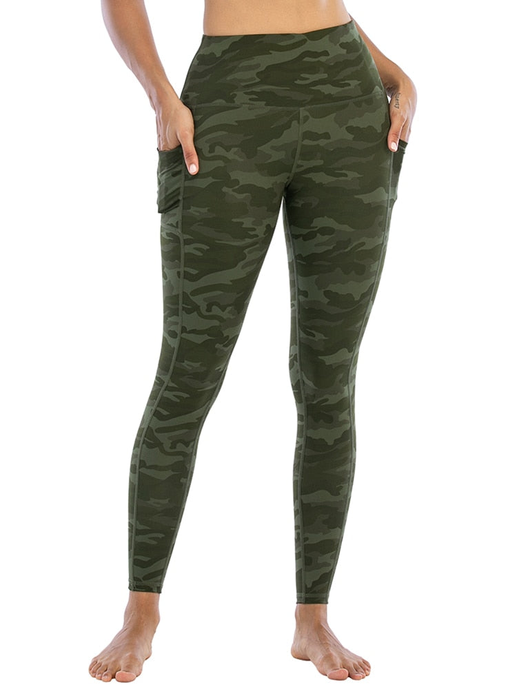 Women's Classic High-waisted Green Camouflage Yoga Leggings With Pockets