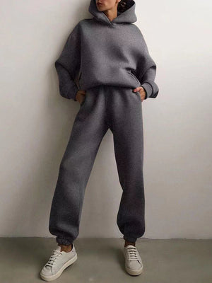 Women's Trendy Dark Grey Winter Super Soft Two Piece Oversized Hoodie Joggers Sweatsuit Set