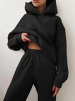 Women's Trendy Black Winter Super Soft Two Piece Oversized Hoodie Joggers Sweatsuit Set