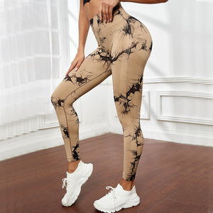 Women's Seamless Mocha Coffee Tie-Dye High-waisted Yoga Leggings