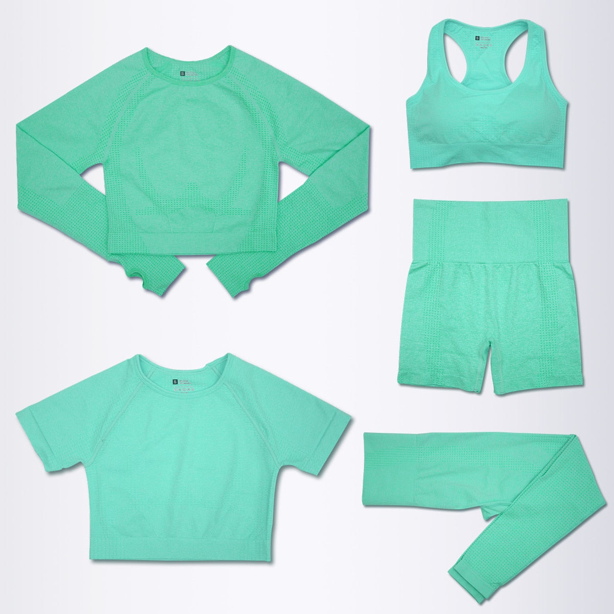 Mint Green- 5 Piece Women's Active Wear Set 