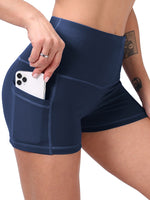 Women's Classic High-waisted Navy Blue Athletic Yoga Shorts With Pockets