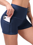 Women's Classic High-waisted Navy Blue Athletic Yoga Shorts With Pockets