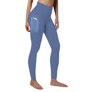 Women's Classic High-waisted Sky Light Blue Leggings With Pockets