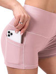 Women's Classic High-waisted Pink Athletic Yoga Shorts With Pockets