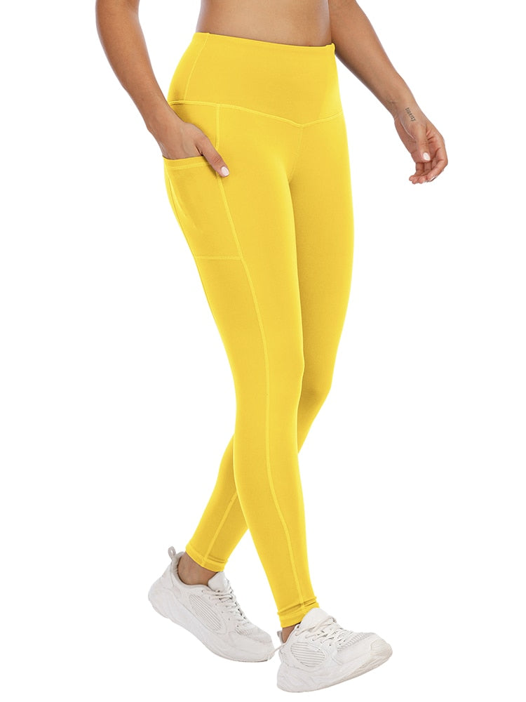 Women's Classic High-waisted Yellow Yoga Leggings With Pocket