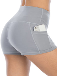 Women's Classic High-waisted Light Grey Athletic Yoga Shorts With Pockets