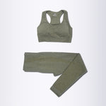 Women's 2 Piece Seamless Army Green Yoga Activewear Sports Bra Leggings Set