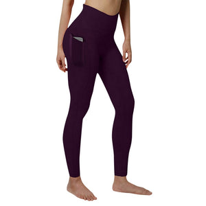 Women's Classic High-waisted Plum Purple Yoga Leggings With Pockets