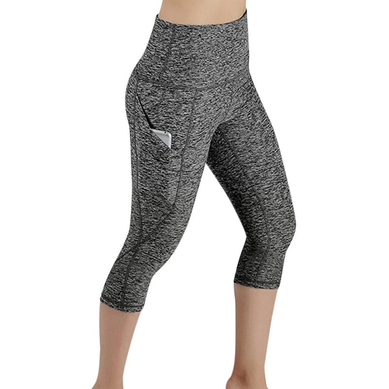 Women's Classic High-waisted Grey Yoga Capri Leggings With Pockets