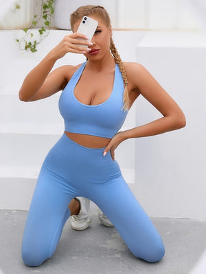 Workout Sets for Women 2 Piece Seamless Ribbed High Waist Yoga Leggings  With Sports Bra Exercise Outfits
