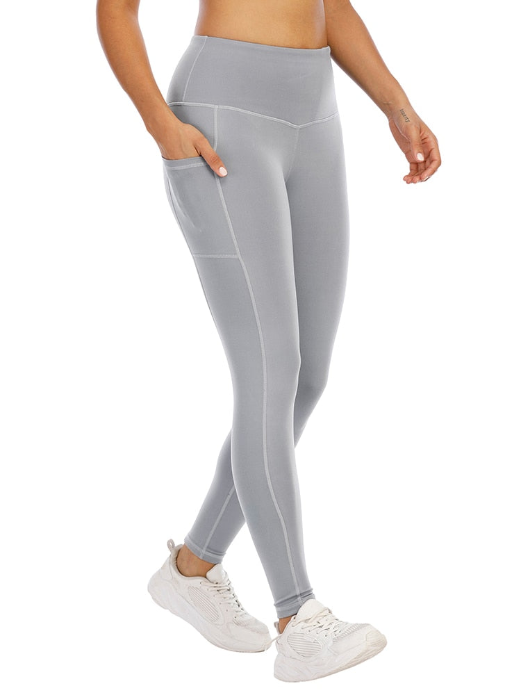 Women's Classic High-waisted Light Grey Athletic Yoga Leggings With Pockets