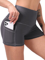 Women's Classic High-waisted Dark Grey Athletic Yoga Shorts With Pockets