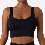 Women's Solid Black Color Seamless Athletic Sports Bra