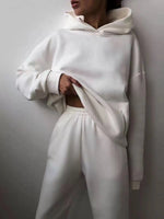 Women's Trendy White Winter Super Soft Two Piece Oversized Hoodie Joggers Sweatsuit Set