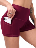 Women's Classic High-waisted Wine Red Athletic Yoga Shorts With Pockets