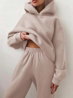 Women's Trendy Taupe Khaki Winter Super Soft Two Piece Oversized Hoodie Joggers Sweatsuit Set