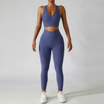 Women's Two Piece Purple Ribbed Modern Athletic Sports Bra High Waisted Yoga Leggings Workout Set